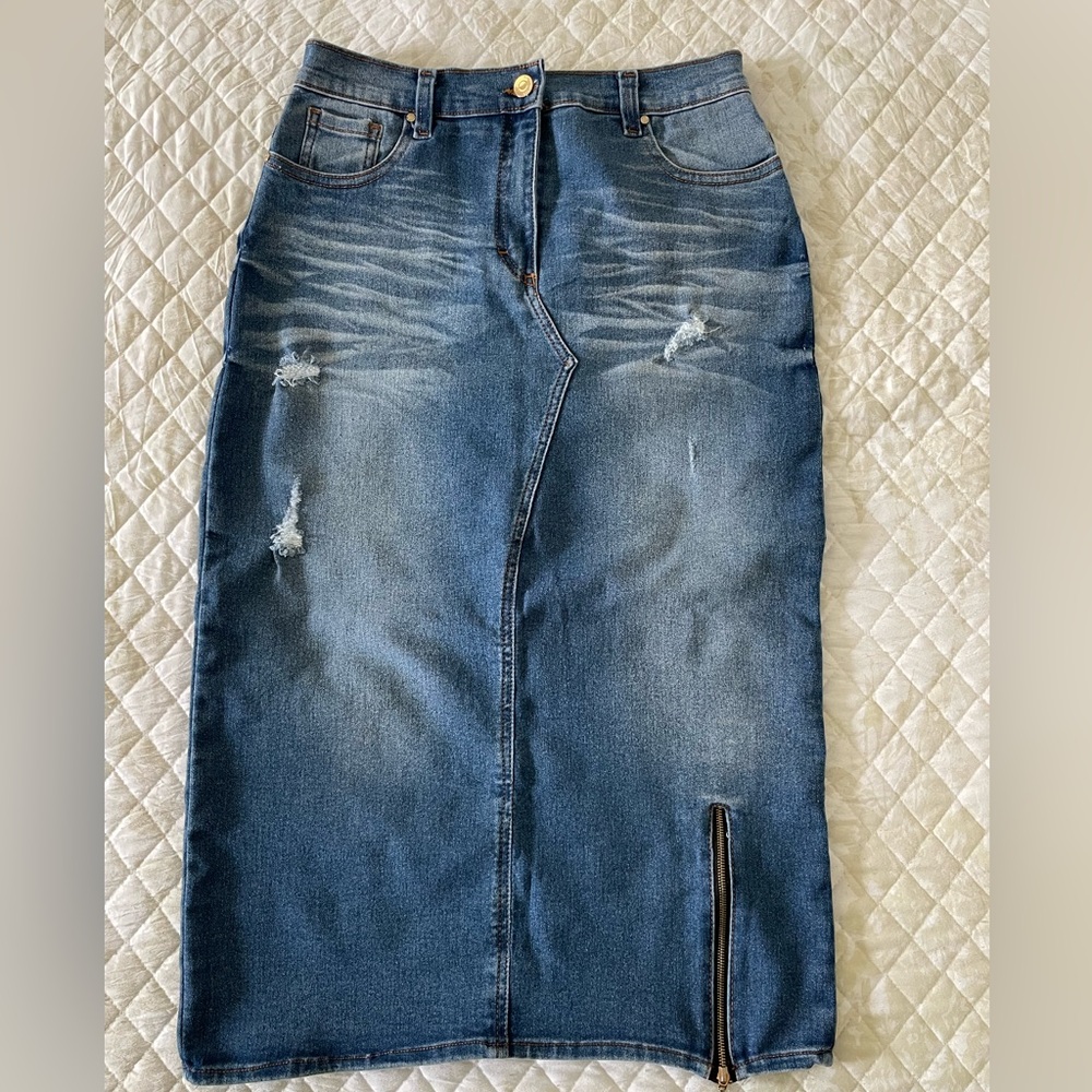 Denim midi skirt